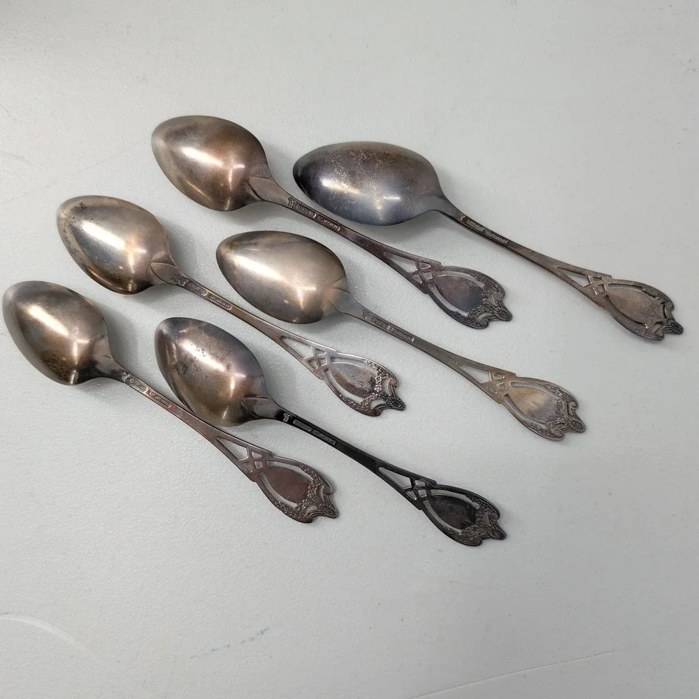 Monticello Lunt Sterling Silver 5 O'clock Spoons Set of 6 Art Nouveau No Mono